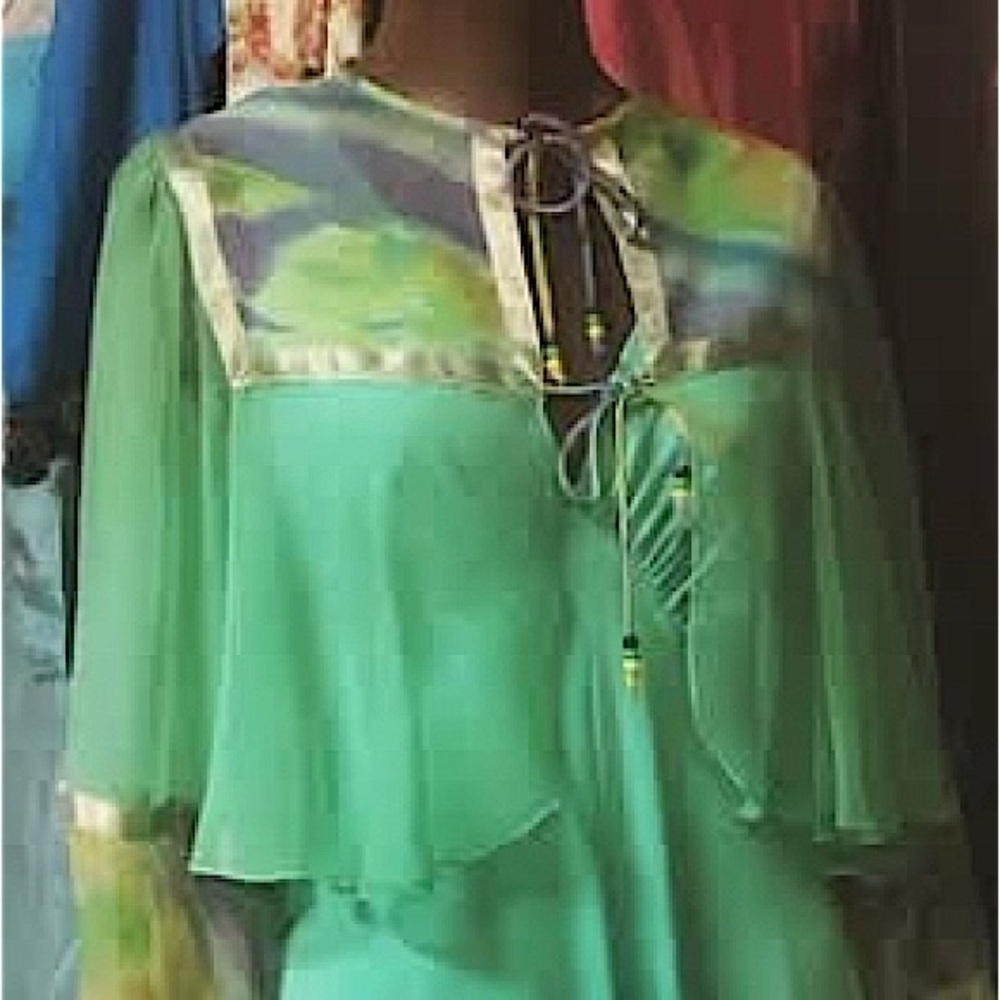 *Elegant green Maxi Dress with capelet (see other pics) - 1970’s - Picture 5 of 6